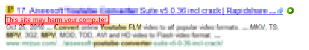 Google - Highlight harmful site alert