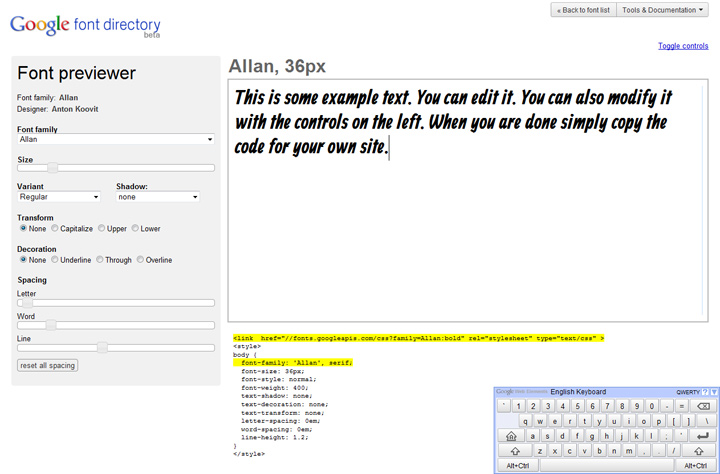 Google Webfonts Minimal