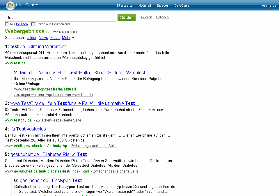Live.com Search Result-Counter (numbers results)