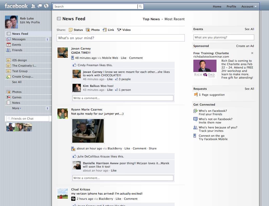 Facebook iPhone Interface