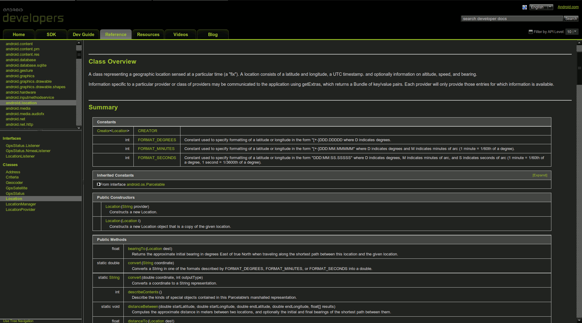 Android Developer Reference - Dark/Green
