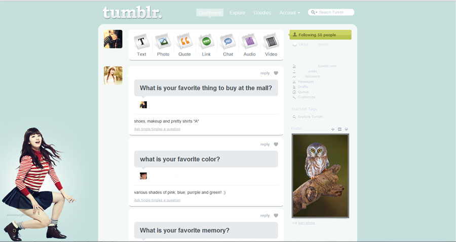miss A's Suzy Tumblr Dashboard Theme