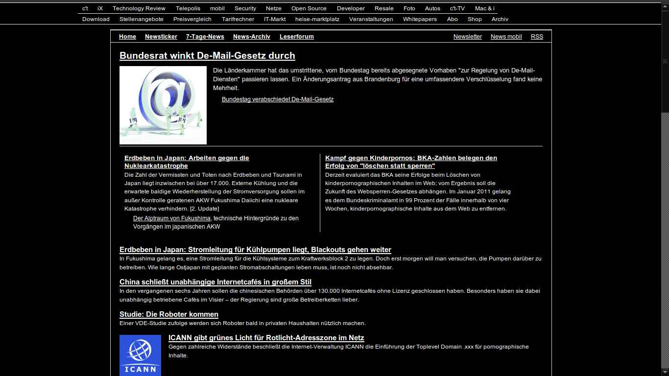 heise.de: dark, clean und plain.