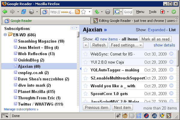 Google Reader - just tree and chrome