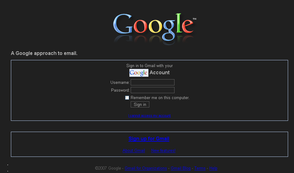 GMail Login - Dark and Simple