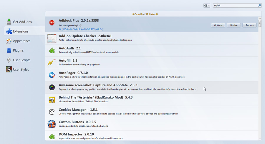 Firefox 7+ addons manager small customizations