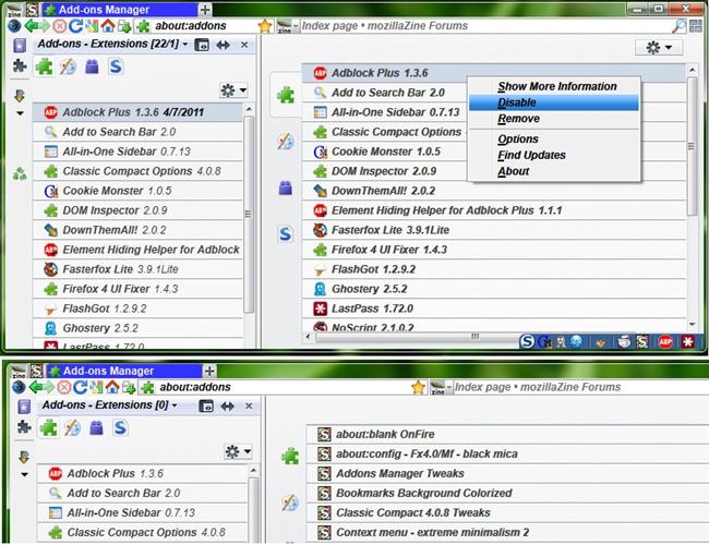 Firefox 13 - Stripped Down Addons Manager