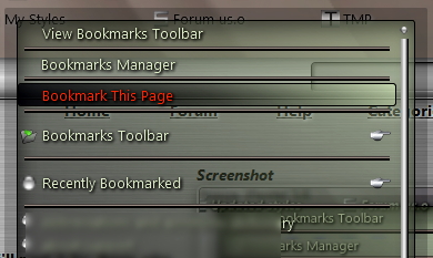 Bookmarks menu with scrollbar