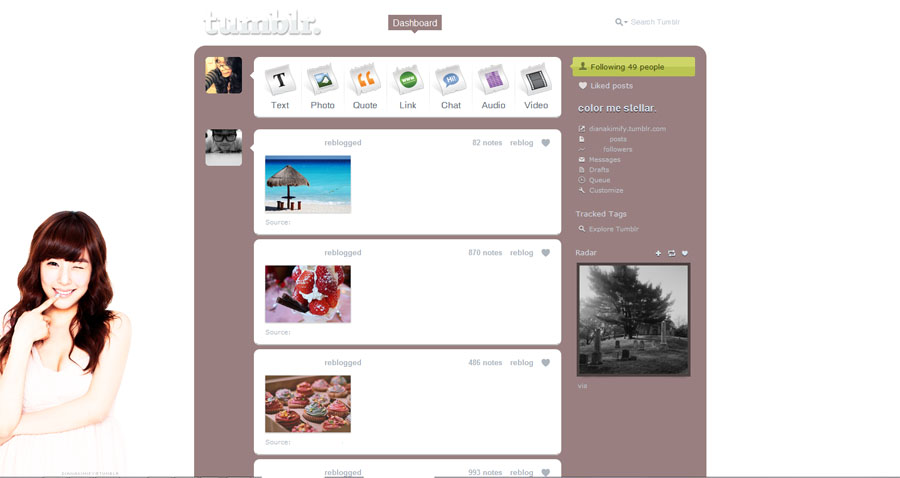 SNSD's Tiffany Tumblr Dashboard