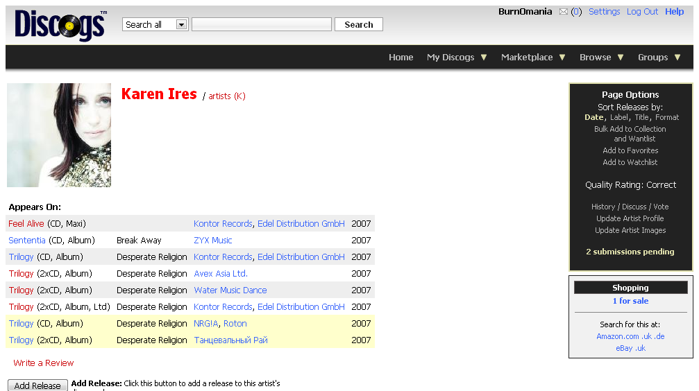 Discogs: BurnOmania Style *NEW*