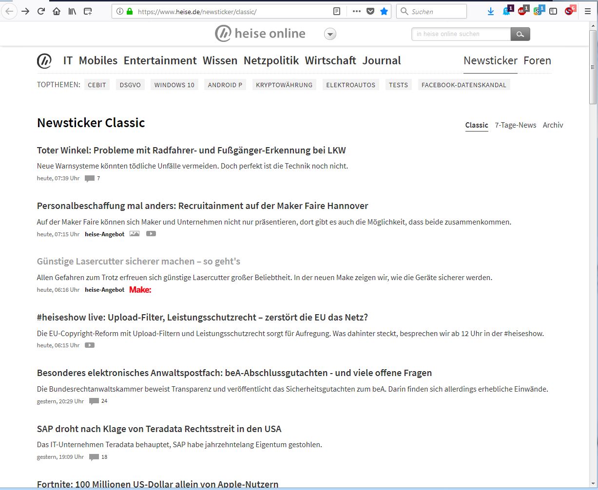 Heise.de/newsticker/classic und Telepolis - weiss