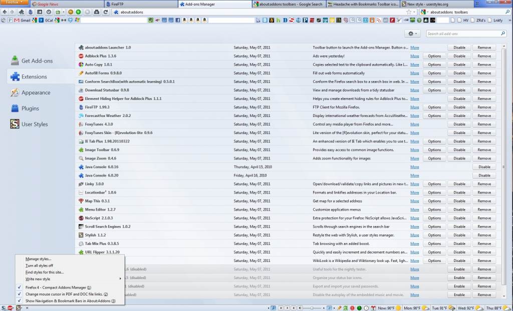 Firefox 4 - About:Addons - Restore Navigation Bars