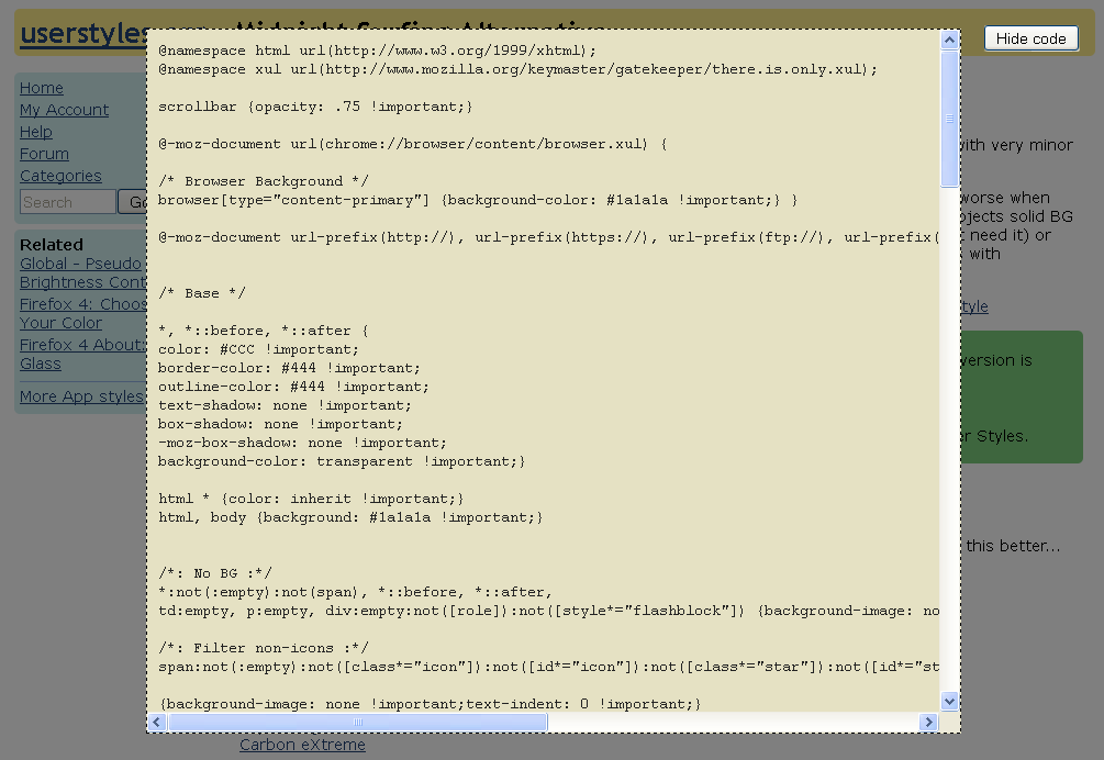 Userstyles.org - Pop-up Code Box
