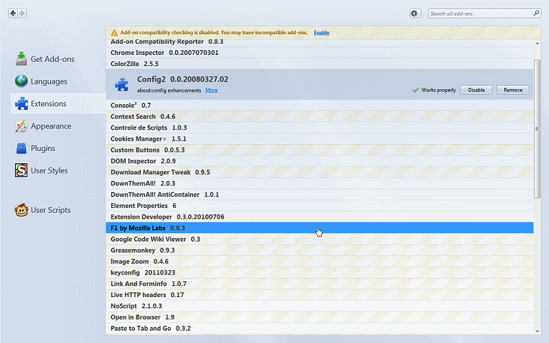 Firefox 4 Add-ons Manager Compact View