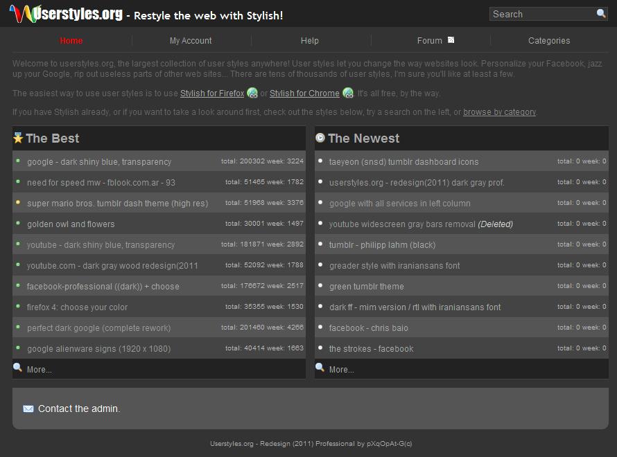 Userstyles.org - Redesign(2011) Dark Gray Prof.