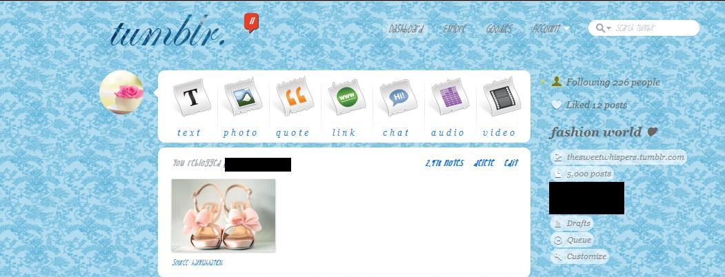 Sweet Blue - Tumblr Dashboard theme COMES W/ LOGO!
