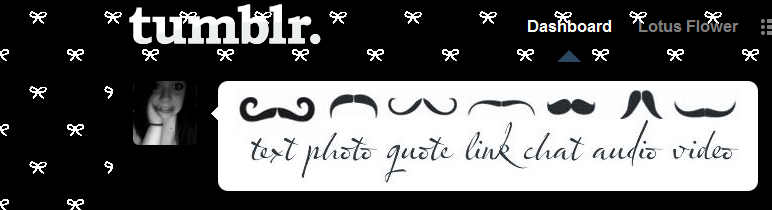 Mustache icons and black bows background!! Cute! ♥