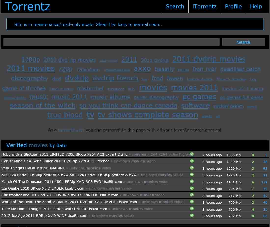 Torrentz Search Engine Dark Grey Blue