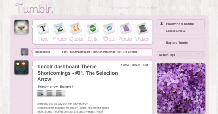 Lilac tumblr dashboard - NEW 6-30-2011