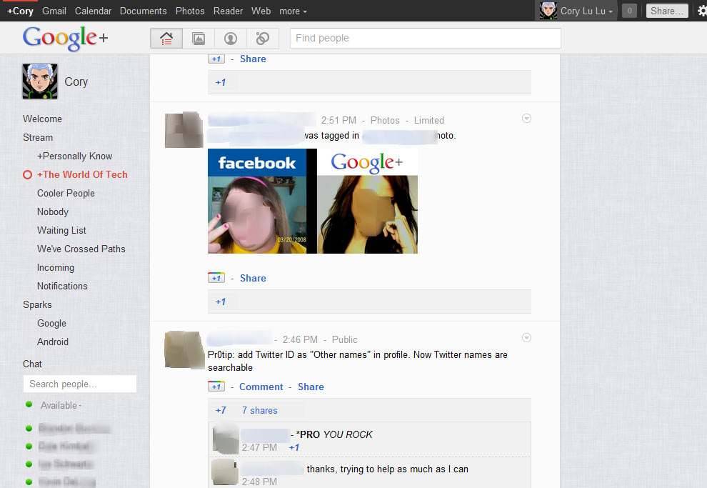 Google+ -> Contrast, Denser, More Features