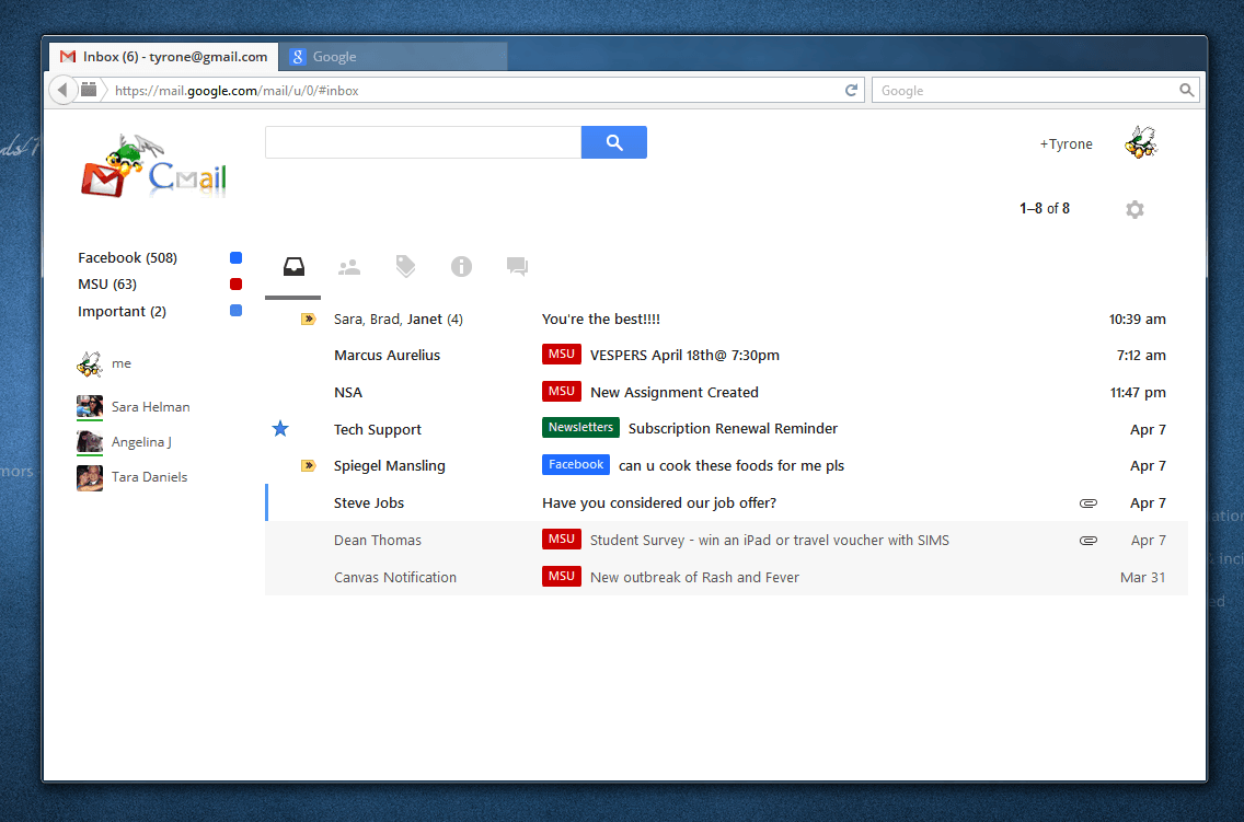 Minimalist Google, Google Calendar, and Gmail.