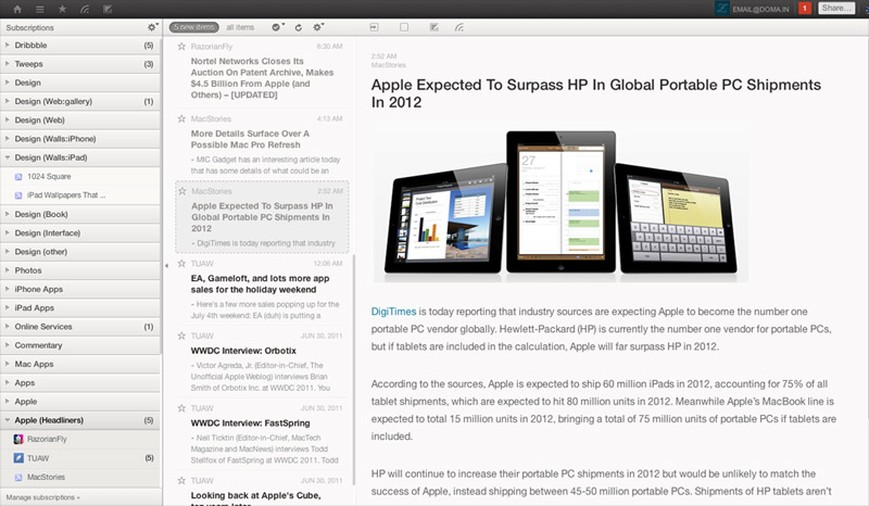 Google Reader - 3 Column Reader