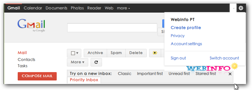 Gmail: Hide google account