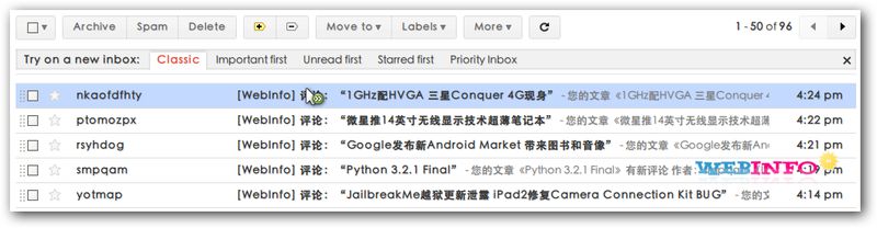 Gmail: Highlight selection list when mouse over