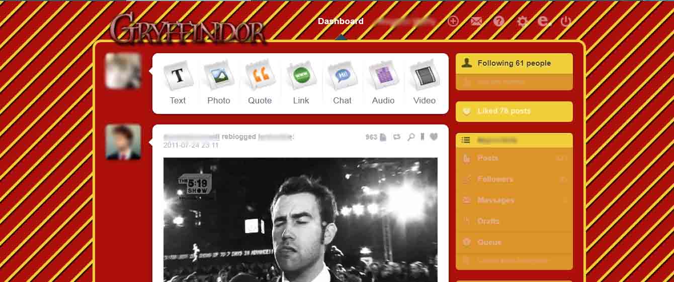 Tumblr - Gryffindor Dashboard