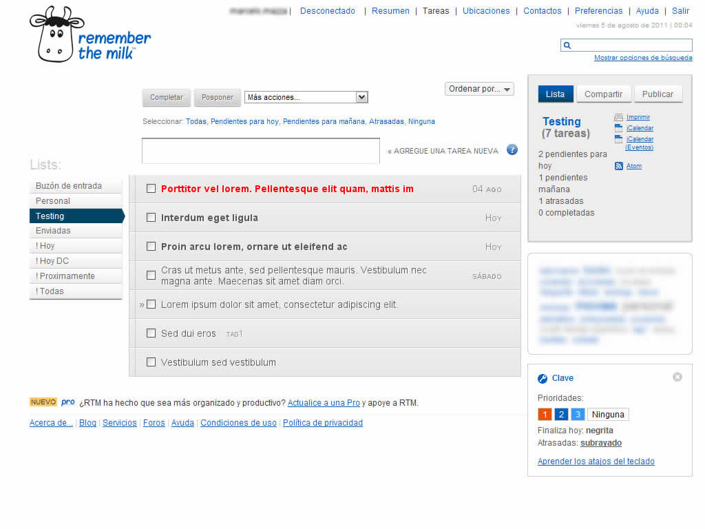 Remember The Milk - RTM - Sleek & Fluid (CSS3)
