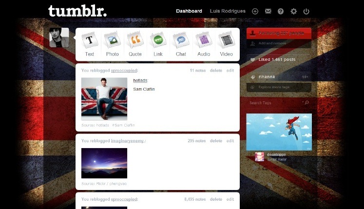 Tumblr Dashboard UK Flag Skin