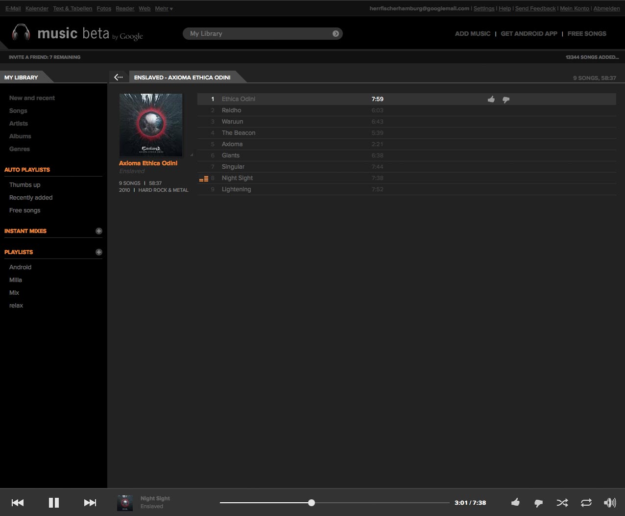 Google Music dark style