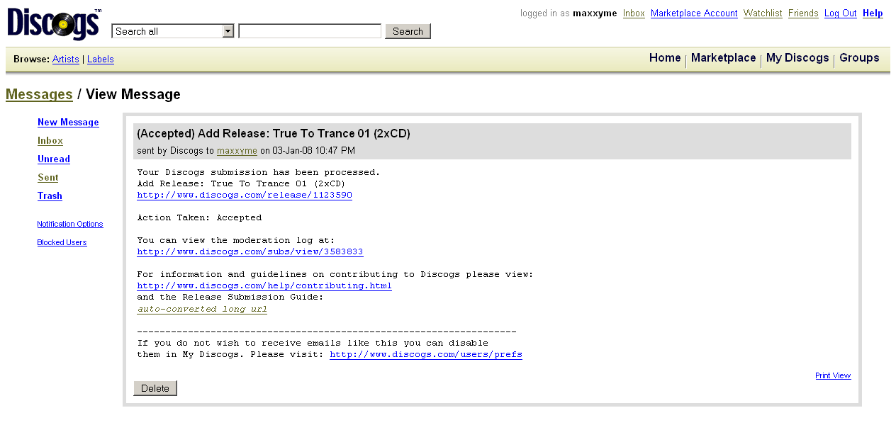 Discogs: monospace font for internal messages