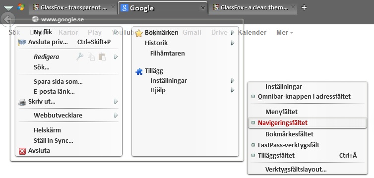 GlassFox - transparent menus