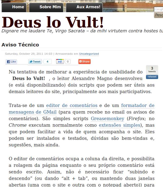 The Deus lo Vult Blog Reader