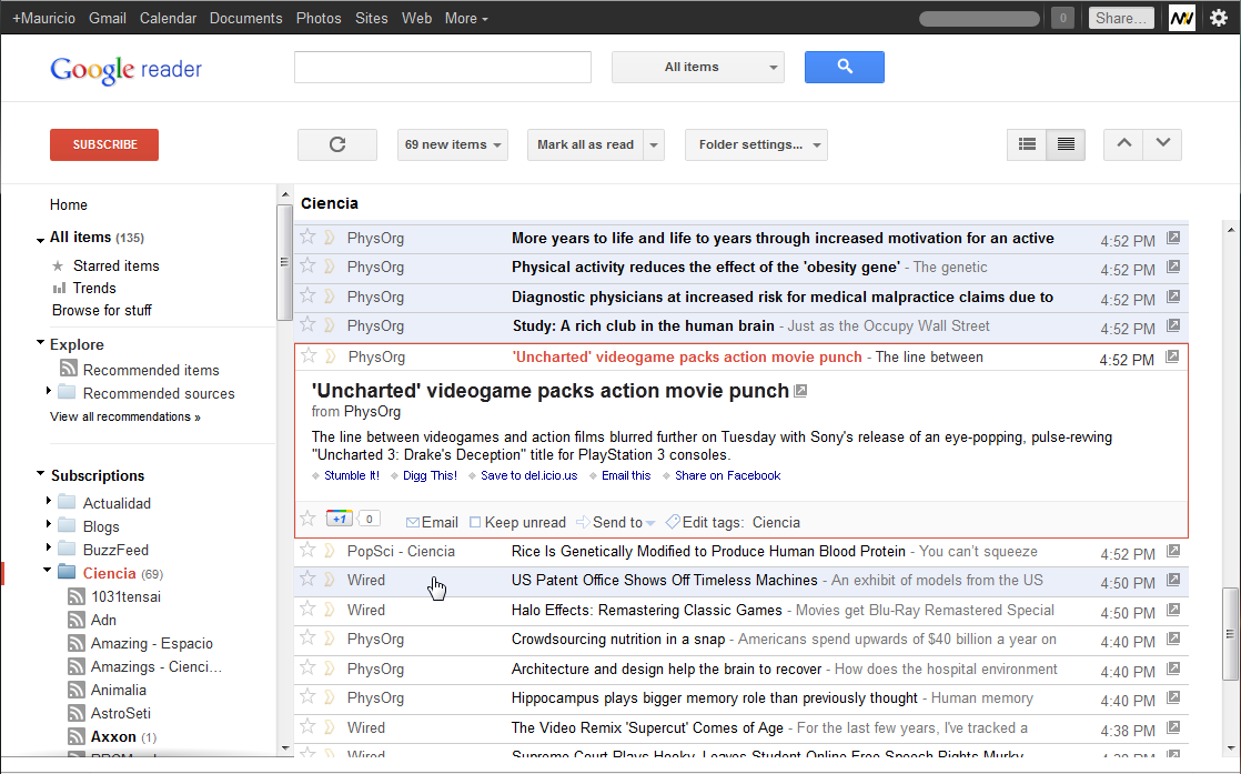 New Google Reader bordes and rows background