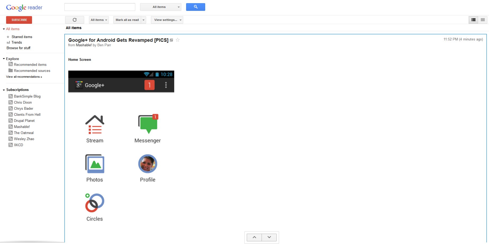 Google Reader New - Less Whitespace