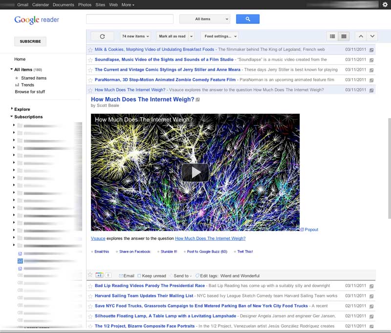 Google reader - new interface tweaks