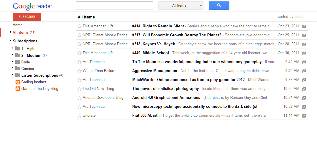Minify Google Reader