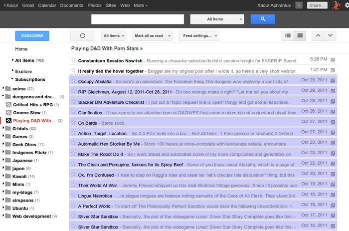 Google Reader - new design slim, more blue