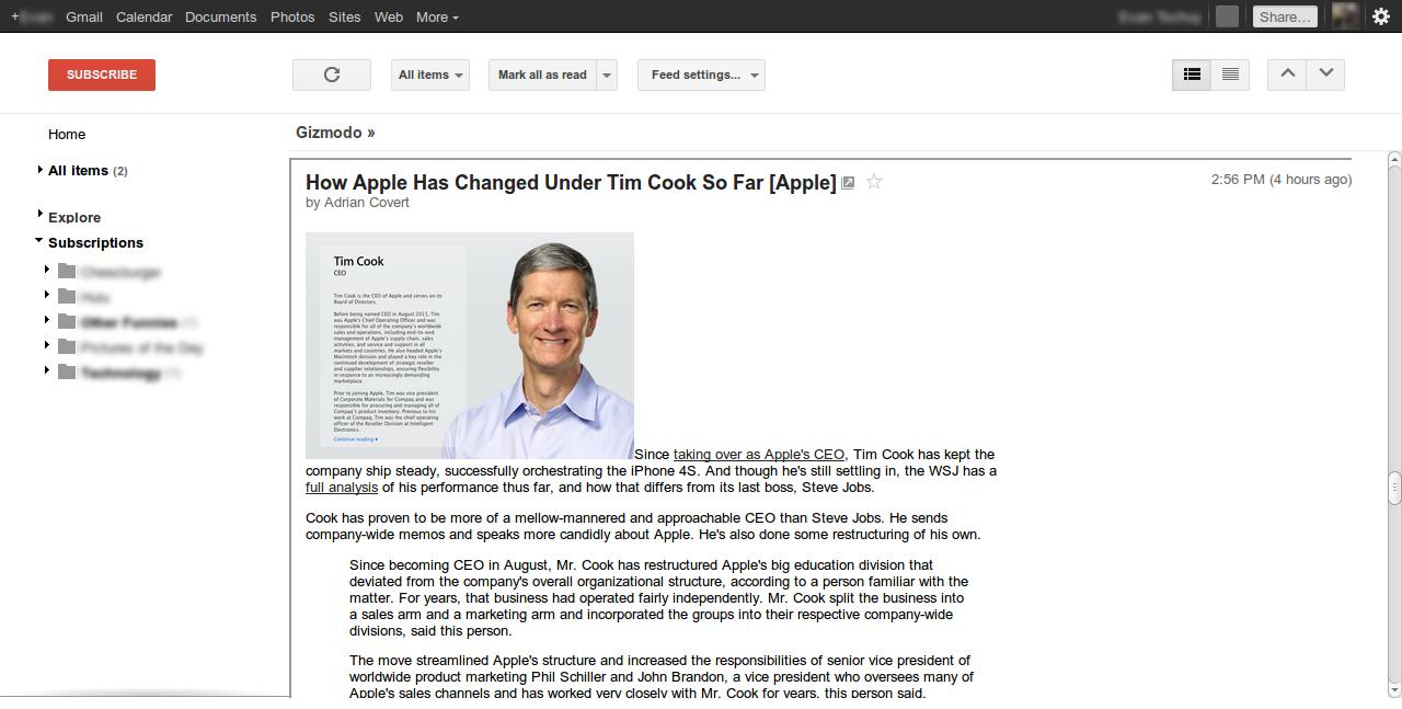 Google Reader -- Hide Search Bar / Regain Space