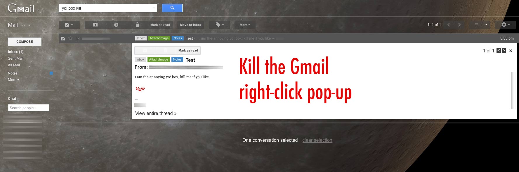 Gmail - hide the message popup box on right click