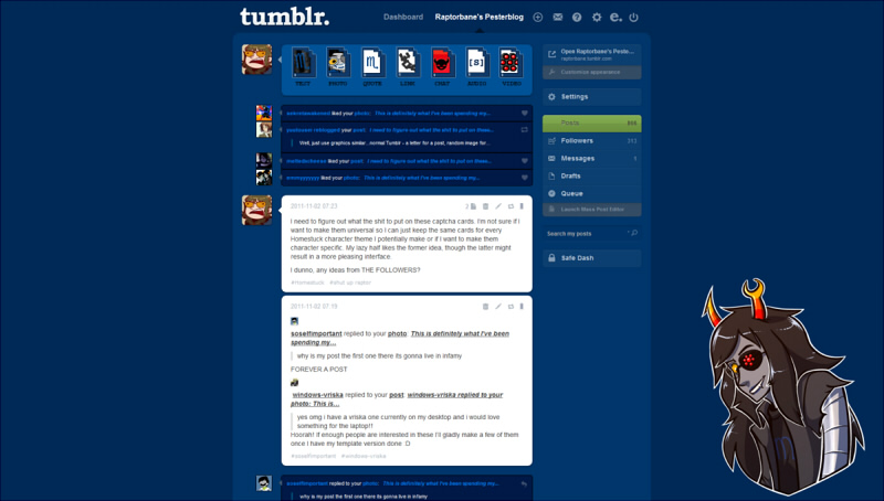 Tumblr Dashboard - Vriska Theme (Homestuck)