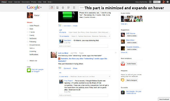 Google+, fixed position elements (Chromium)