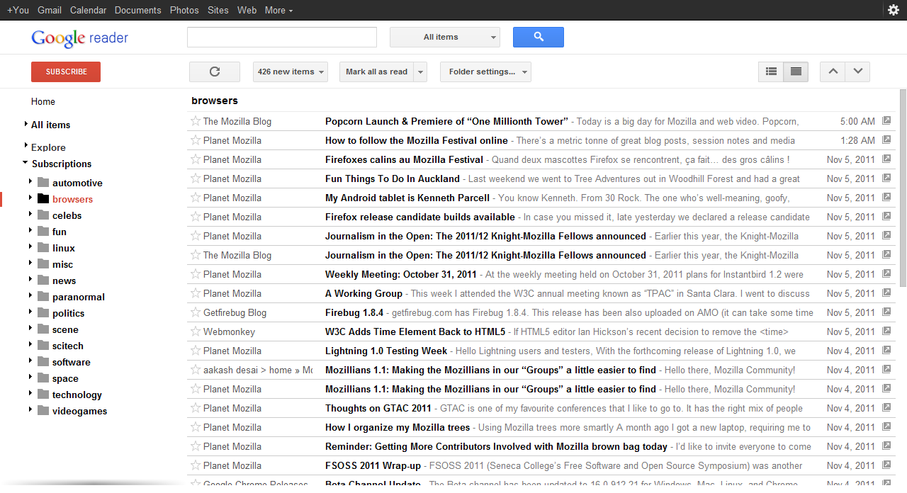 Google Reader - Compact View