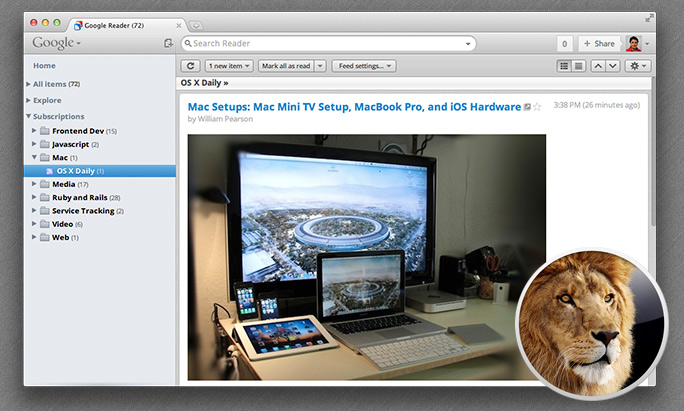 Google Reader — Mac OS Lion UI