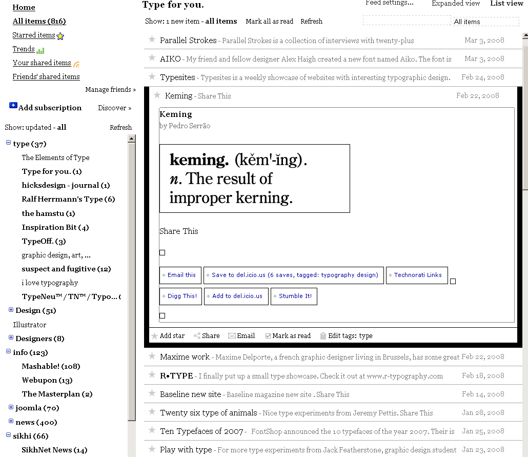 Google Reader - Easy to Read - March 2008