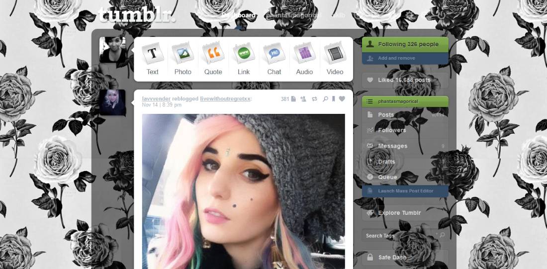 ♥ Black Floral Tumblr