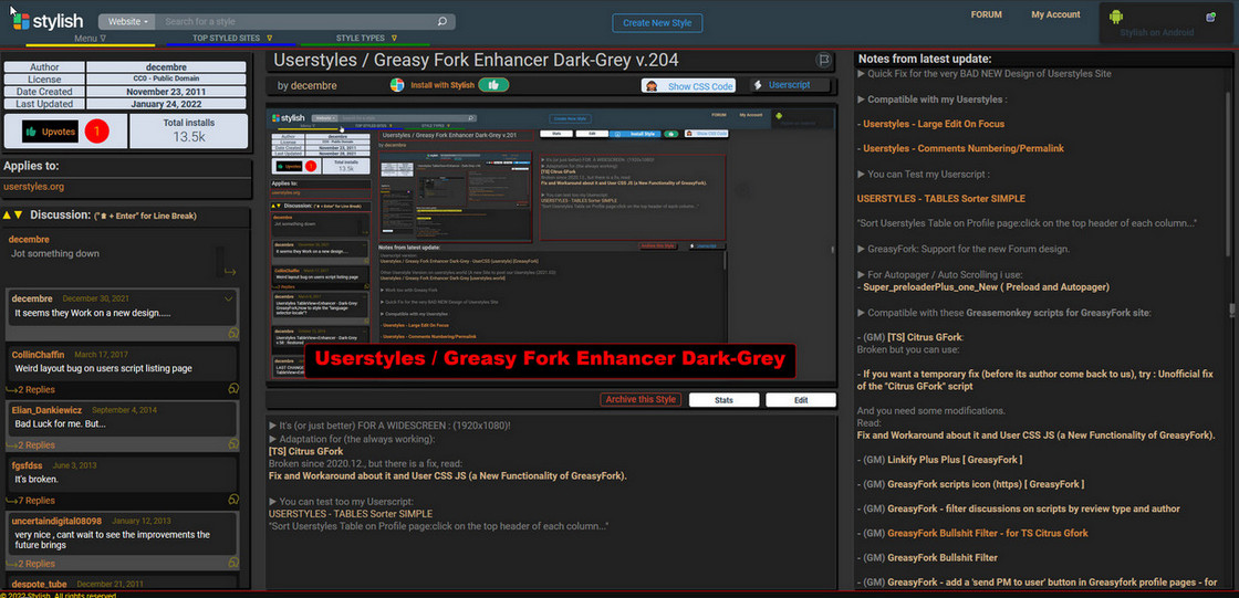 Userstyles / Greasy Fork Enhancer Dark-Grey v.241