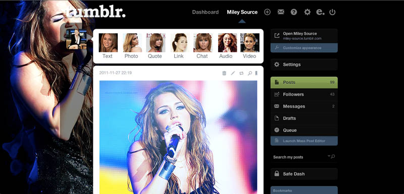 Miley Cyrus Dark Dashboard Tumblr Theme
